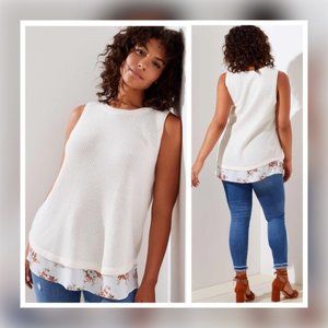 LOFT Floral Mixed Media Sweater Tank S